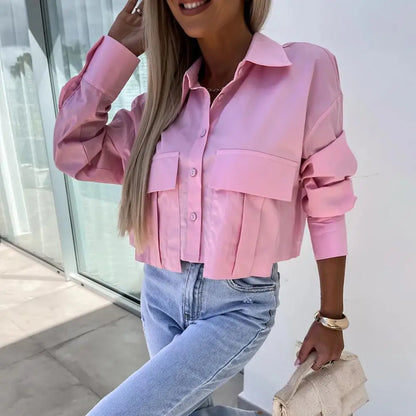 Vrouwelijke Zomer Blouse met Lapel en Korte Mouwen