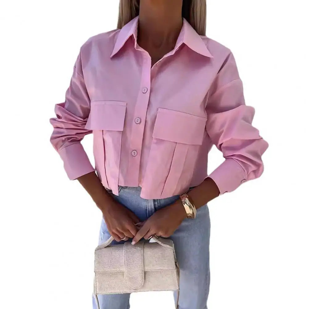 Vrouwelijke Zomer Blouse met Lapel en Korte Mouwen