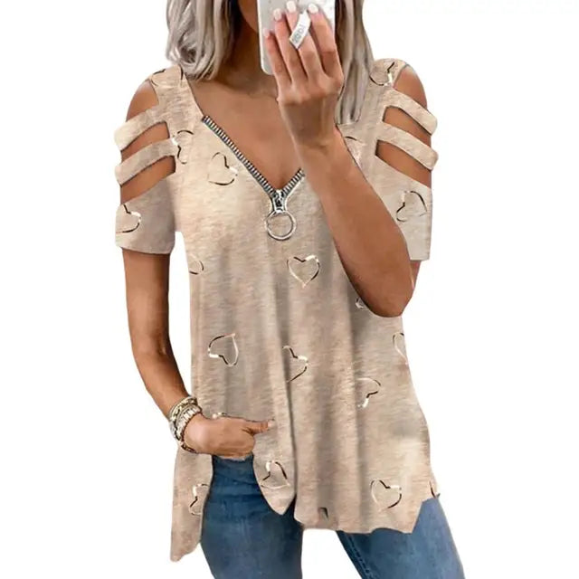 Vrouwen Zomer T-Shirt V-Hals Korte Mouw Zomerse Look