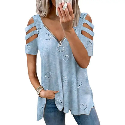 Vrouwen Zomer T-Shirt V-Hals Korte Mouw Zomerse Look - StudioMarella