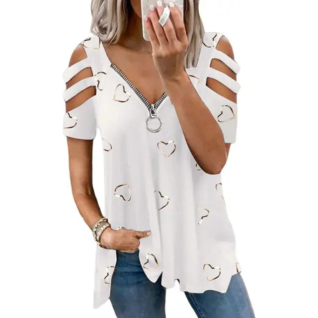 Vrouwen Zomer T-Shirt V-Hals Korte Mouw Zomerse Look