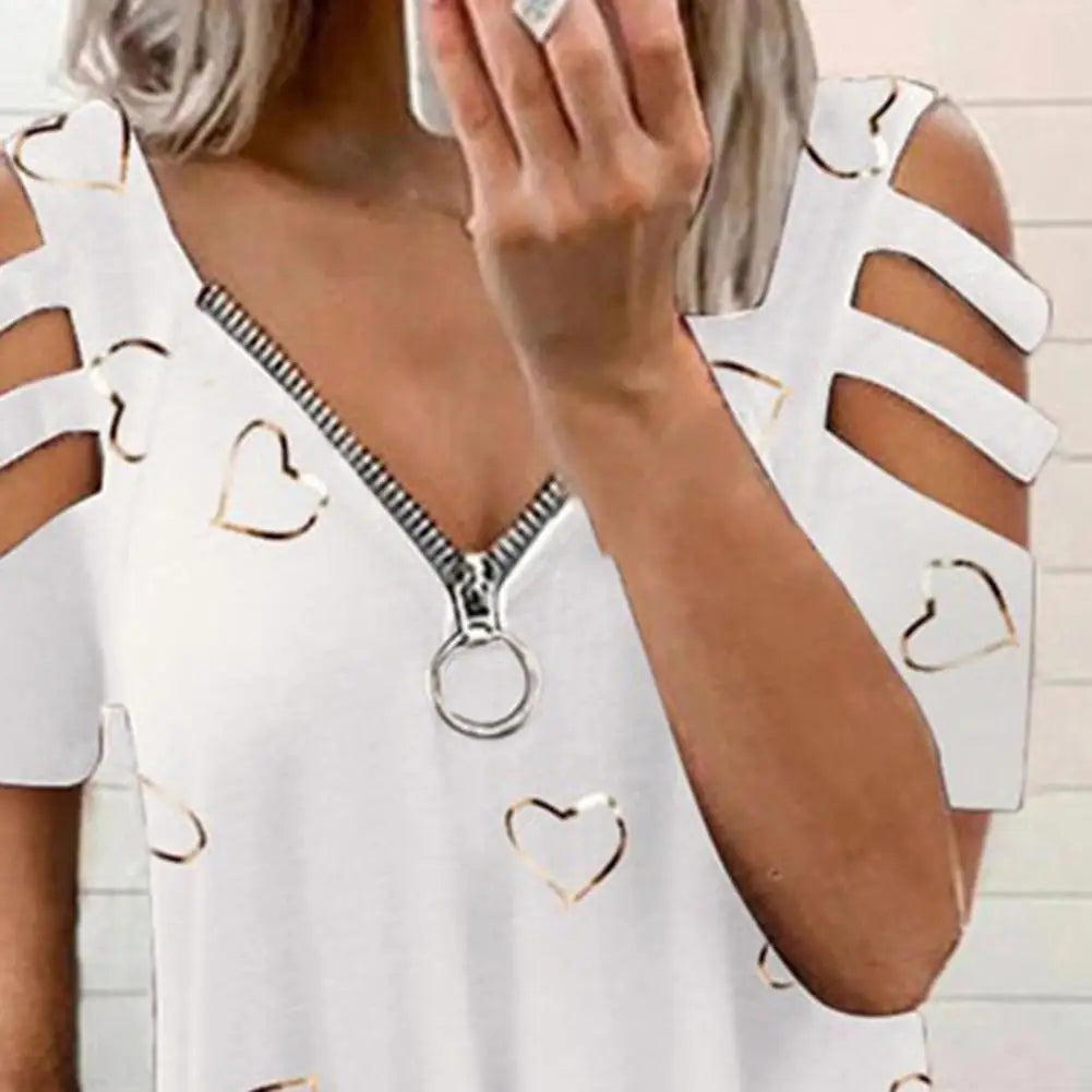 Vrouwen Zomer T-Shirt V-Hals Korte Mouw Zomerse Look
