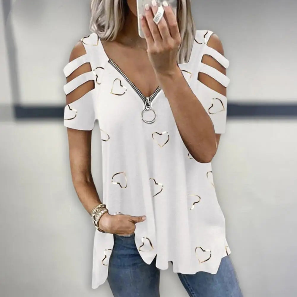 Vrouwen Zomer T-Shirt V-Hals Korte Mouw Zomerse Look