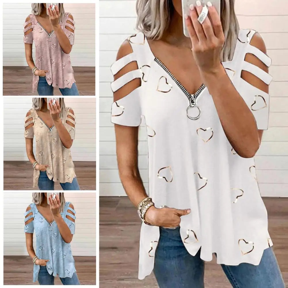 Vrouwen Zomer T-Shirt V-Hals Korte Mouw Zomerse Look