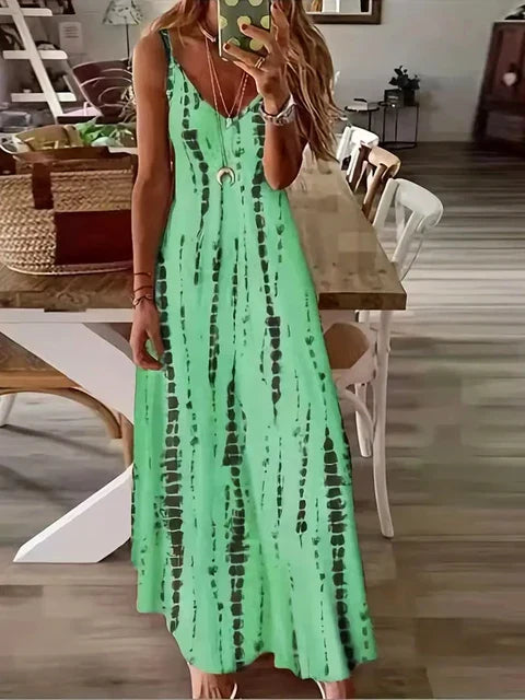 Zomerjurk Vrouw Strandjurk Maxi Dye Print voor Strandvakantie