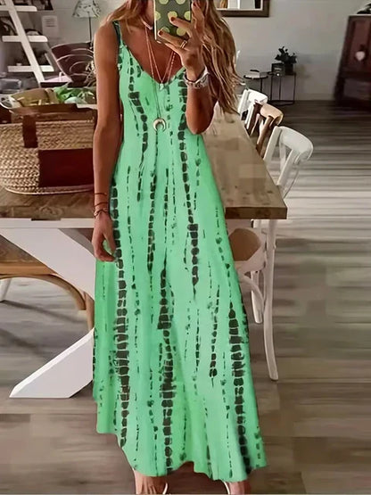 Zomerjurk Vrouw Strandjurk Maxi Dye Print voor Strandvakantie