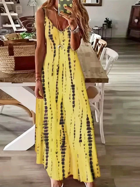 Zomerjurk Vrouw Strandjurk Maxi Dye Print voor Strandvakantie