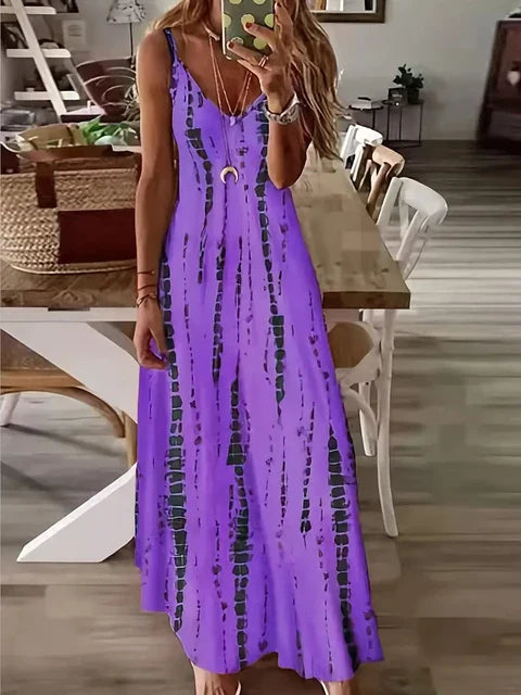 Zomerjurk Vrouw Strandjurk Maxi Dye Print voor Strandvakantie