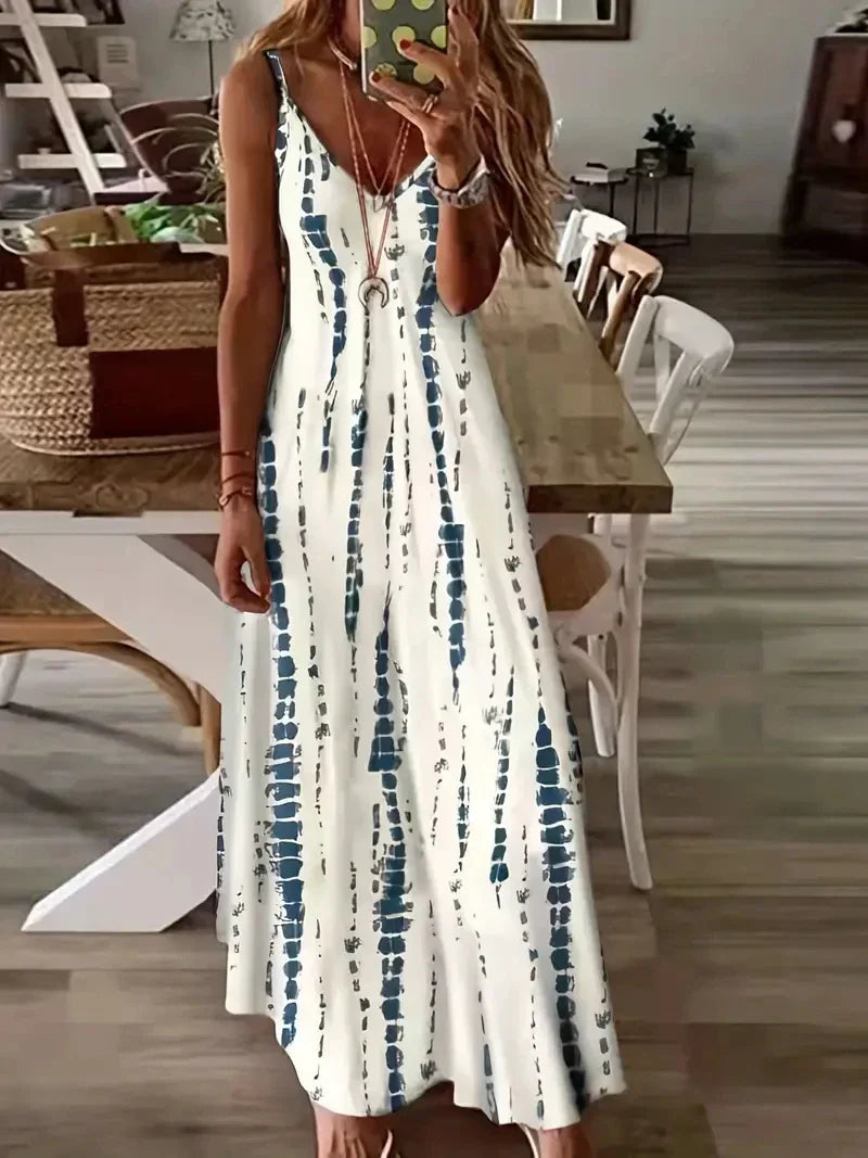 Zomerjurk Vrouw Strandjurk Maxi Dye Print voor Strandvakantie