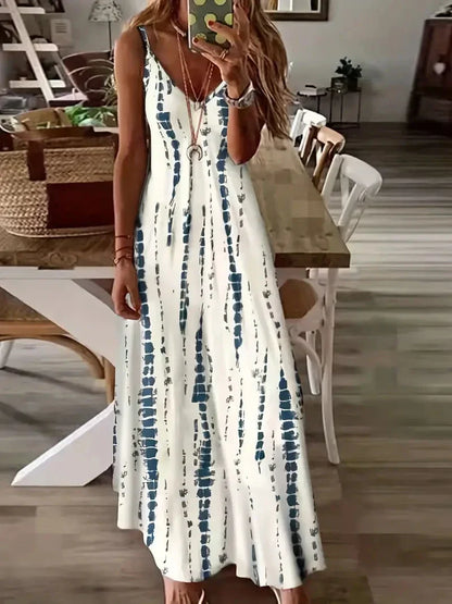 Zomerjurk Vrouw Strandjurk Maxi Dye Print voor Strandvakantie