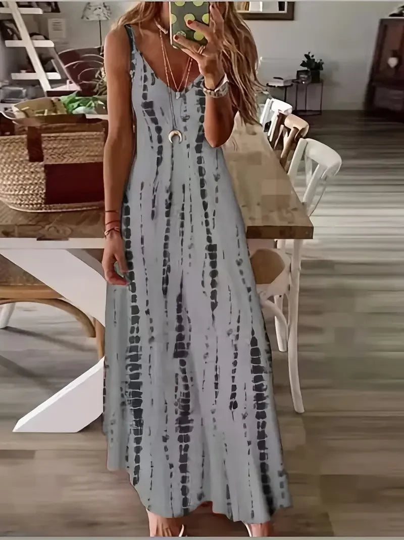 Zomerjurk Vrouw Strandjurk Maxi Dye Print voor Strandvakantie
