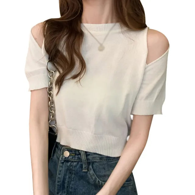 Vrouwelijke Zomerblouse Off-Shoulder Losse Fit - StudioMarella