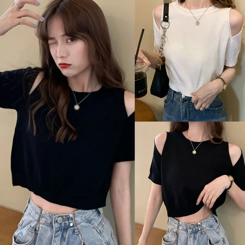Vrouwelijke Zomerblouse Off-Shoulder Losse Fit