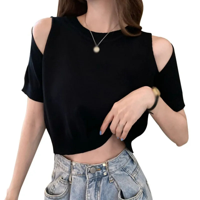 Vrouwelijke Zomerblouse Off-Shoulder Losse Fit