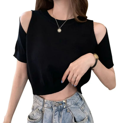 Vrouwelijke Zomerblouse Off-Shoulder Losse Fit