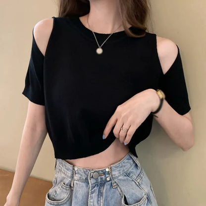 Vrouwelijke Zomerblouse Off-Shoulder Losse Fit