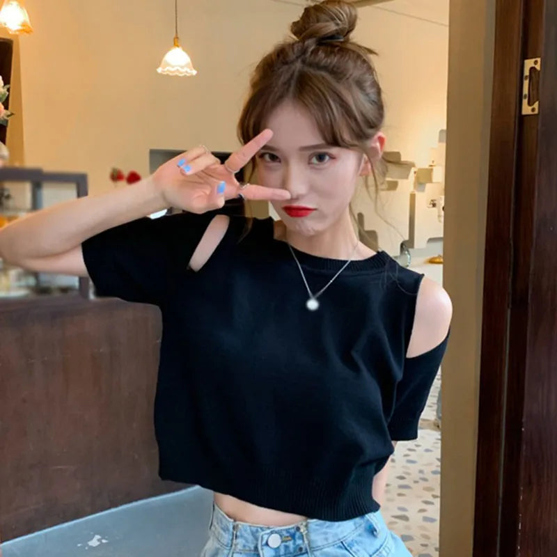 Vrouwelijke Zomerblouse Off-Shoulder Losse Fit