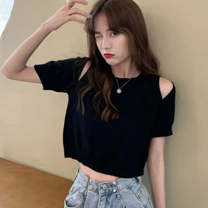 Vrouwelijke Zomerblouse Off-Shoulder Losse Fit
