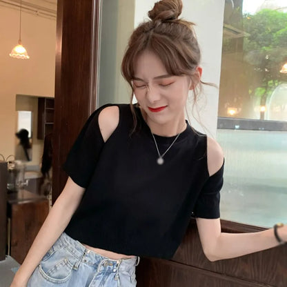 Vrouwelijke Zomerblouse Off-Shoulder Losse Fit