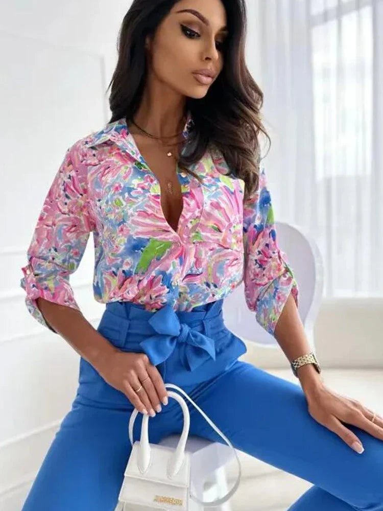 Vrouwelijke Bloemenblouse met Verfijnd Ontwerp
