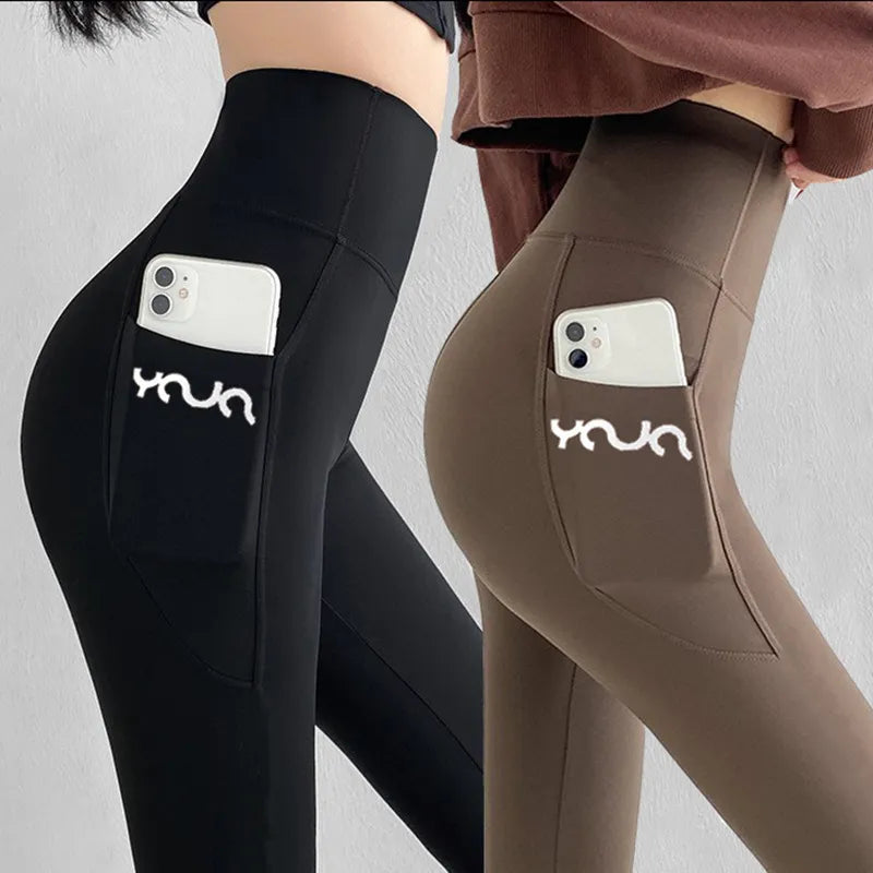 Sportleggings Hoge Taille Elastisch Met Zijzakken → Sportleggings Hoge Taille Elastisch Zijzakken Joggingbroek