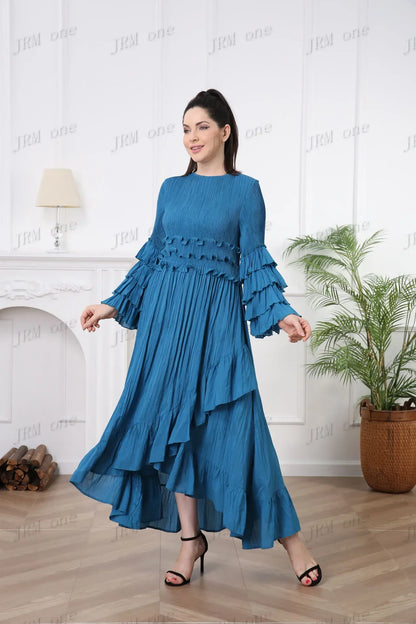 Lange Mouwjurk Bloemenprint Zomerjurk Vrouw