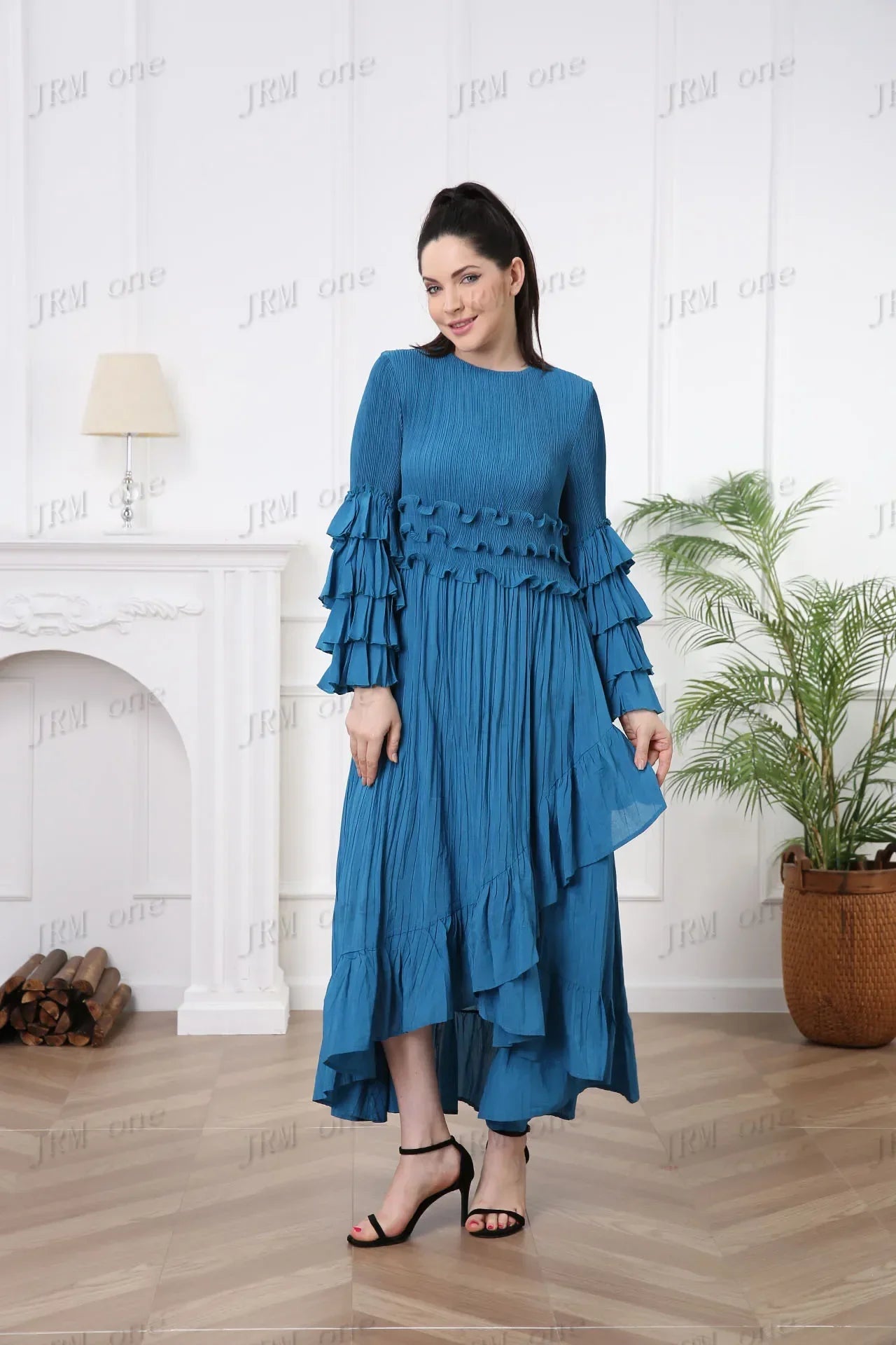 Lange Mouwjurk Bloemenprint Zomerjurk Vrouw