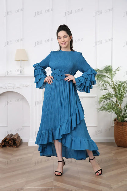 Lange Mouwjurk Bloemenprint Zomerjurk Vrouw