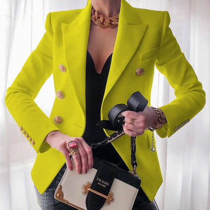 Dames Blazer Getailleerd met Dubbele Knopenrij Luxe Stof