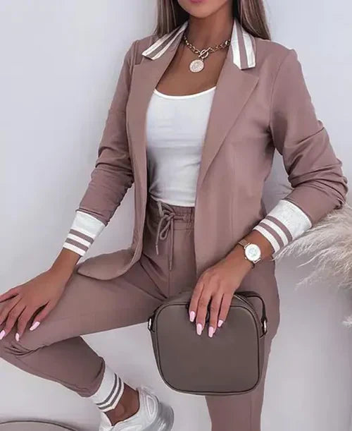 Donna Blazer en Broek - Streepjes Blazer met Koord Broek voor Vrouw - StudioMarella