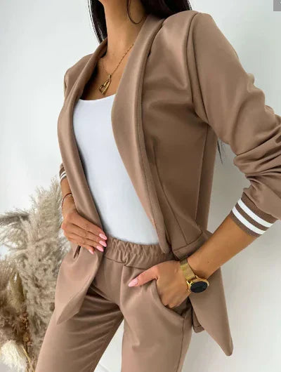 Donna Blazer en Broek - Streepjes Blazer met Koord Broek voor Vrouw
