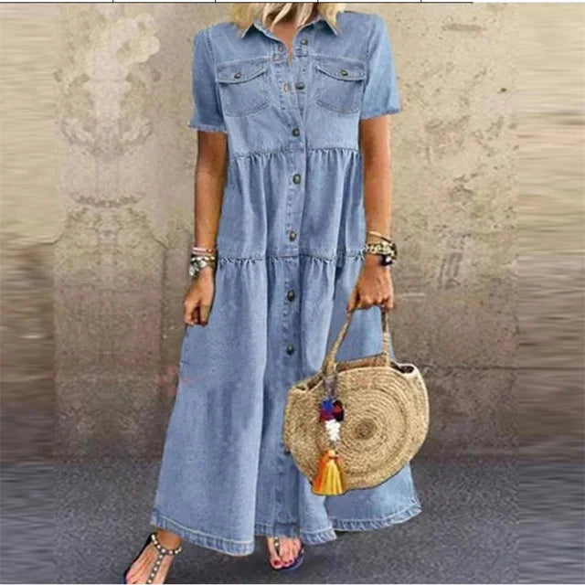 Vrouwelijke Zomerjurk Denim Stijl Korte Jurk voor Dames
