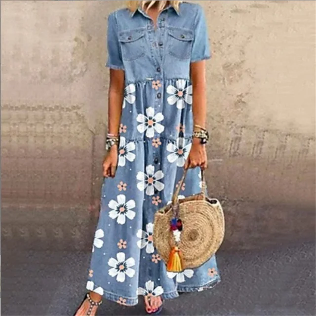 Vrouwelijke Zomerjurk Denim Stijl Korte Jurk voor Dames