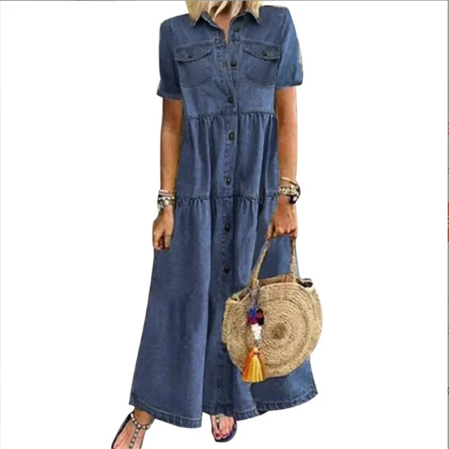 Vrouwelijke Zomerjurk Denim Stijl Korte Jurk voor Dames