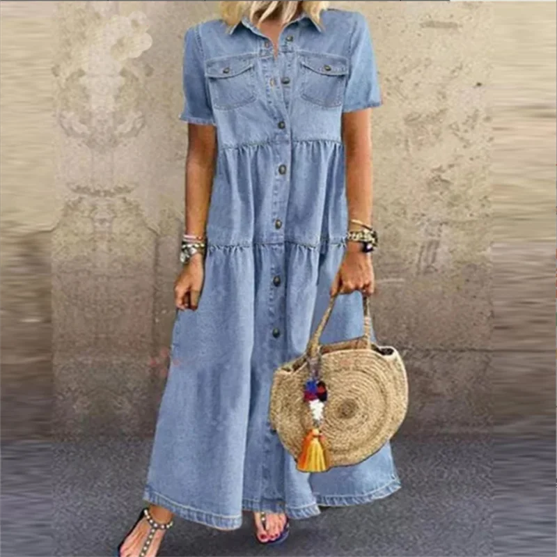 Vrouwelijke Zomerjurk Denim Stijl Korte Jurk voor Dames