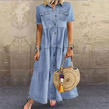 Vrouwelijke Zomerjurk Denim Stijl Korte Jurk voor Dames