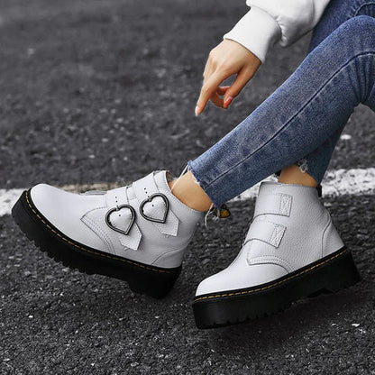 Dames Enkelboots met Hartvormige Gesp Comfortabel Leer - StudioMarella