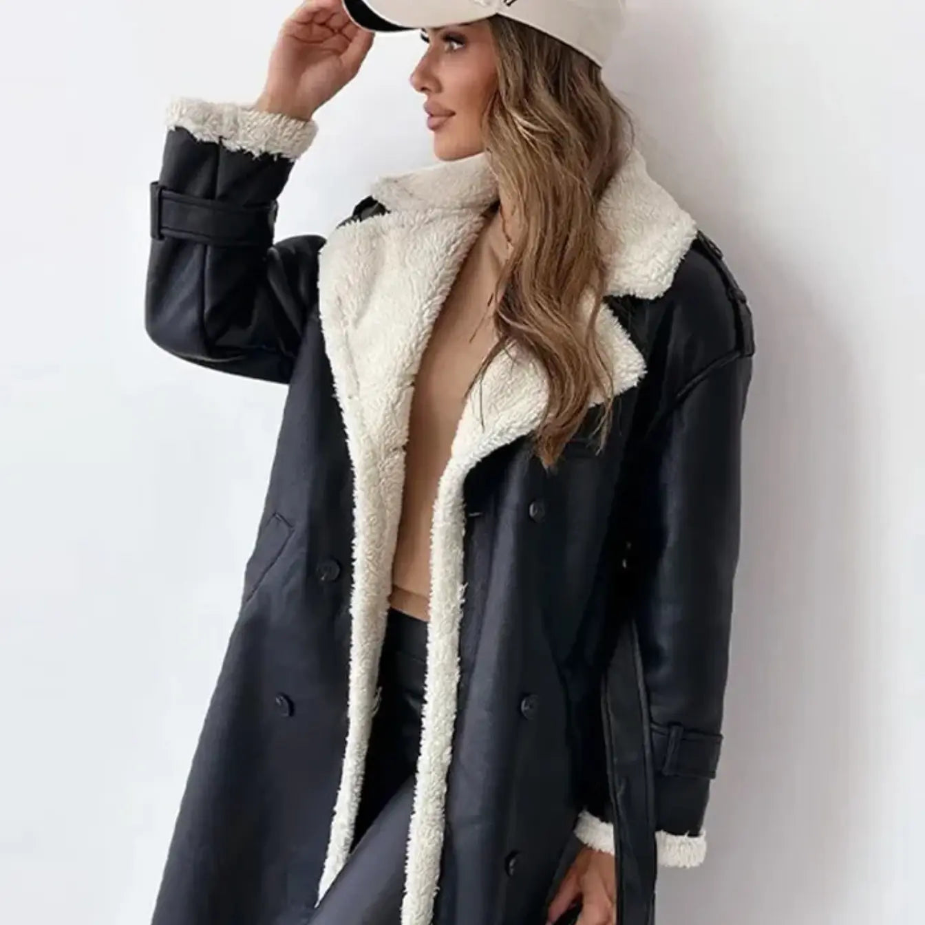 Dames Winterjas Lange Fleecejas met Teddykraag - StudioMarella