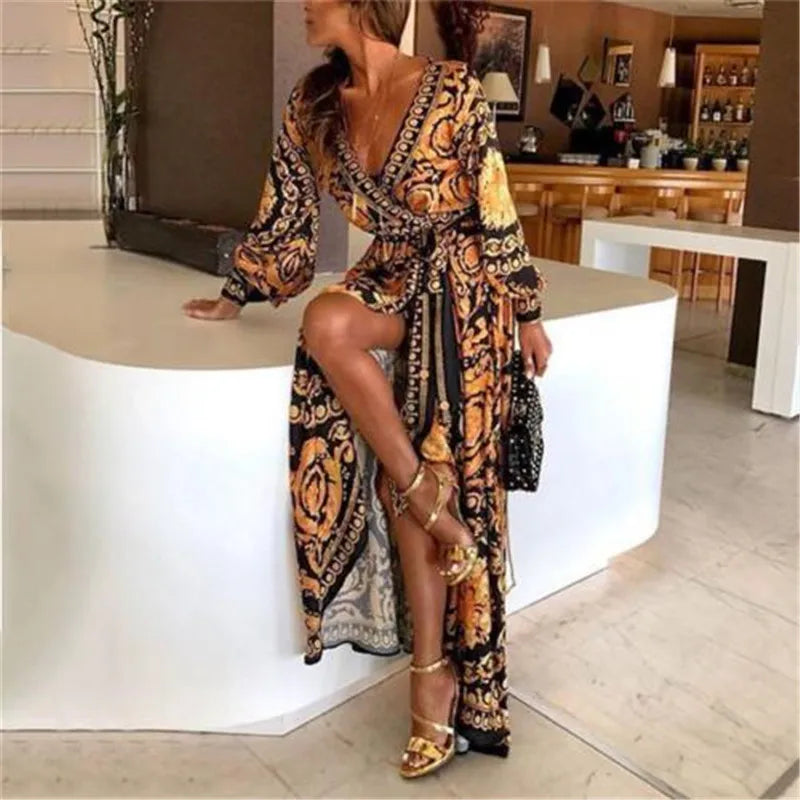 Boho Maxi Jurk V-Hals Zomerjurk Lange Jurk