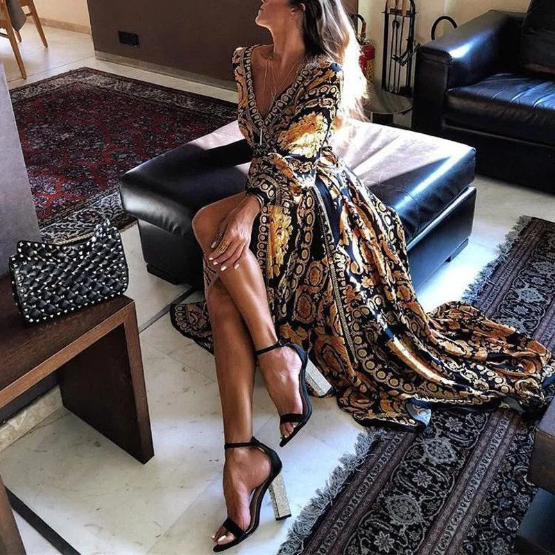 Boho Maxi Jurk V-Hals Zomerjurk Lange Jurk