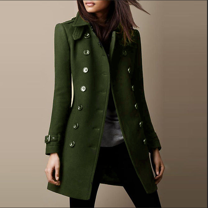 Dames Trenchcoat Tweed Middellang Dubbele Knopen - StudioMarella