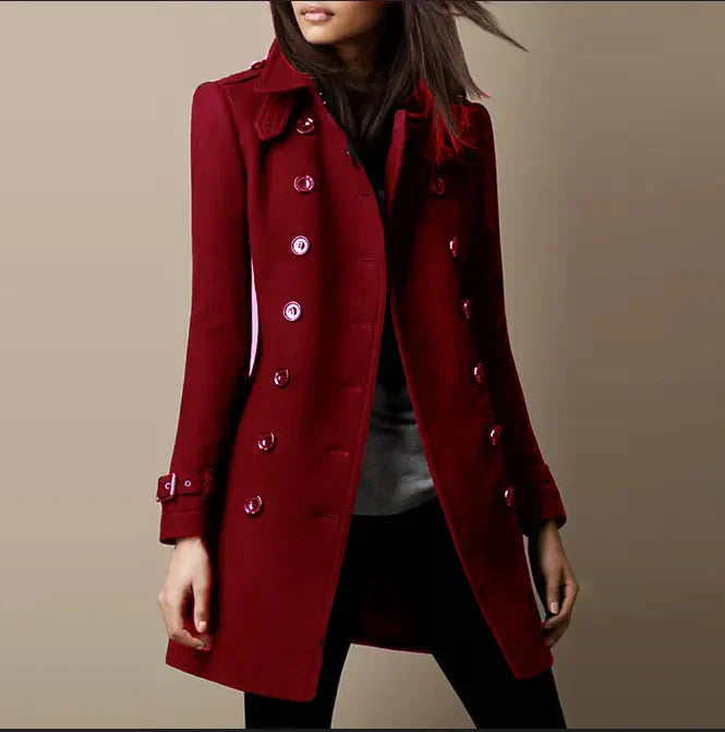 Dames Trenchcoat Tweed Middellang Dubbele Knopen