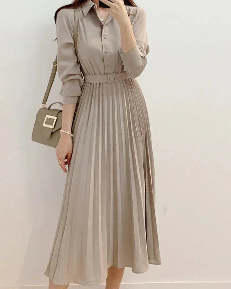 Lente Jurk Dames Lange Mouw Elegante Hoge Taille