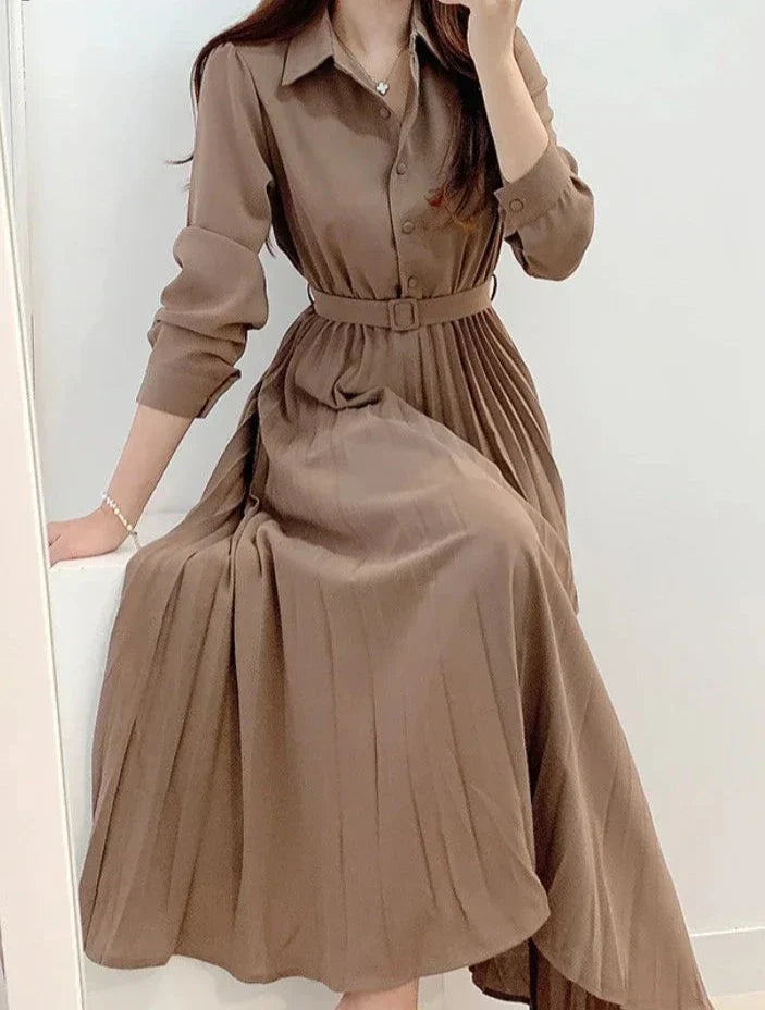 Lente Jurk Dames Lange Mouw Elegante Hoge Taille