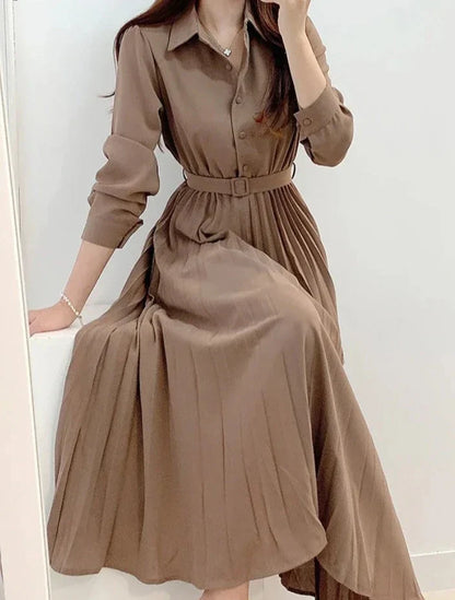 Lente Jurk Dames Lange Mouw Elegante Hoge Taille
