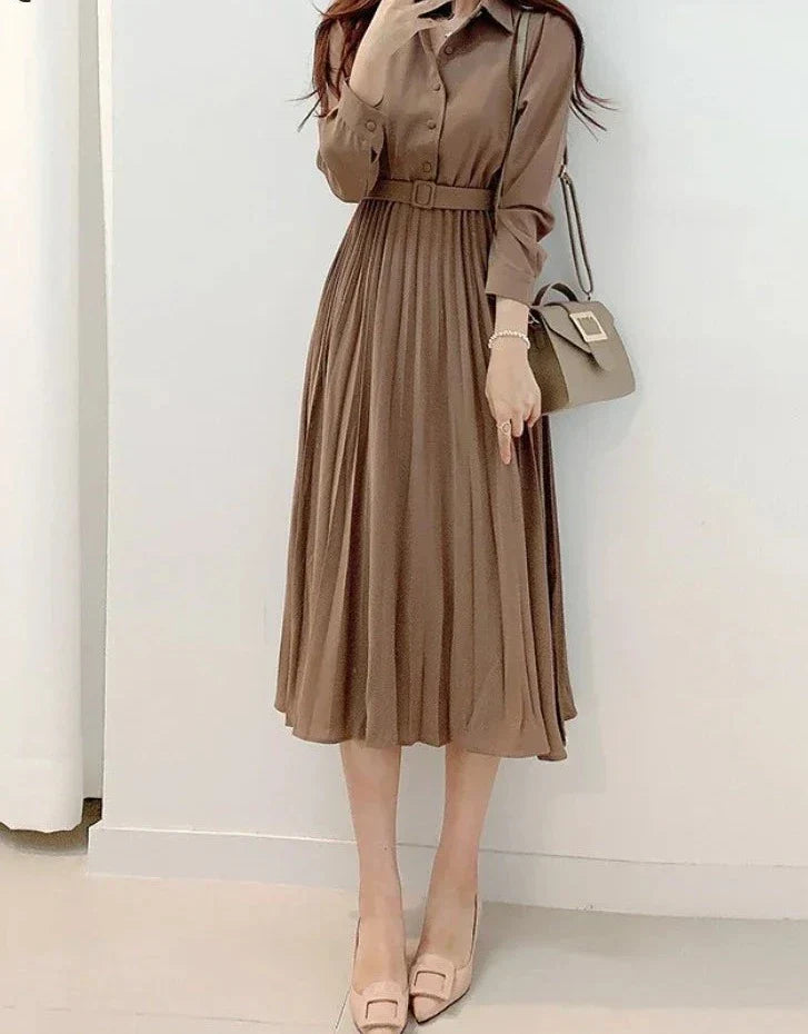 Lente Jurk Dames Lange Mouw Elegante Hoge Taille