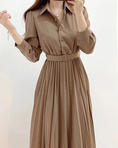 Lente Jurk Dames Lange Mouw Elegante Hoge Taille