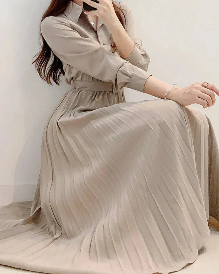 Lente Jurk Dames Lange Mouw Elegante Hoge Taille