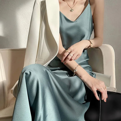 Zomerjurk Maxi Satijn Elegante Vrouwelijk Design