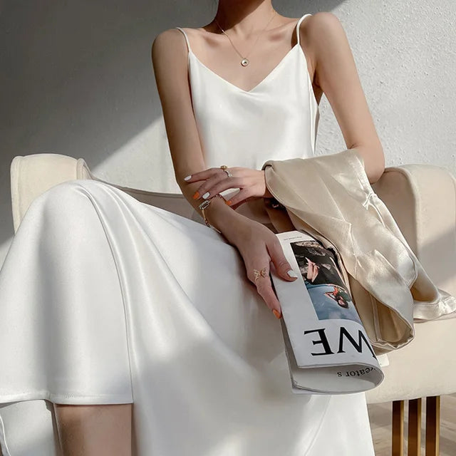 Zomerjurk Maxi Satijn Elegante Vrouwelijk Design - StudioMarella